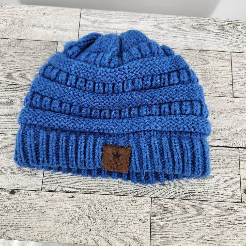 Super Star Blue Knit Beanie Baby Toddler OSFM